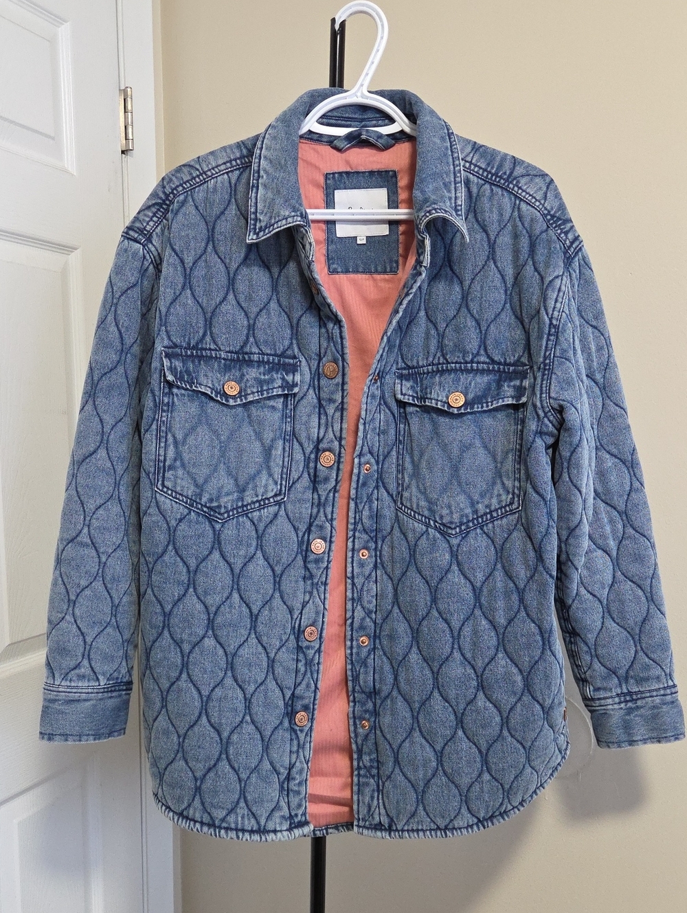Pepe Jeans Quilted Light Blue Denim Jacket with Coral Lining